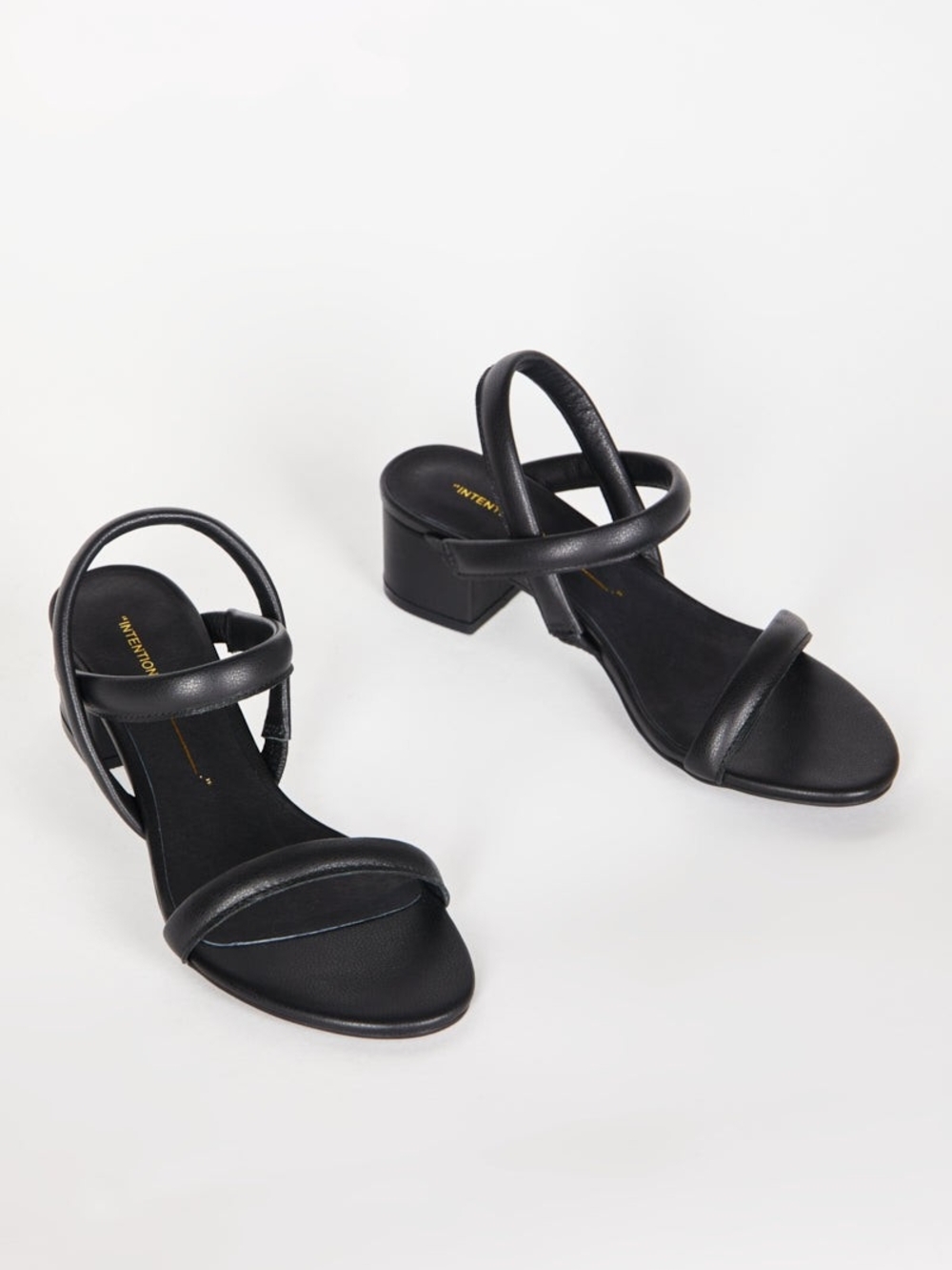 INTENTIONALLY BLANK Black Strappy Low Block Heel Sandals